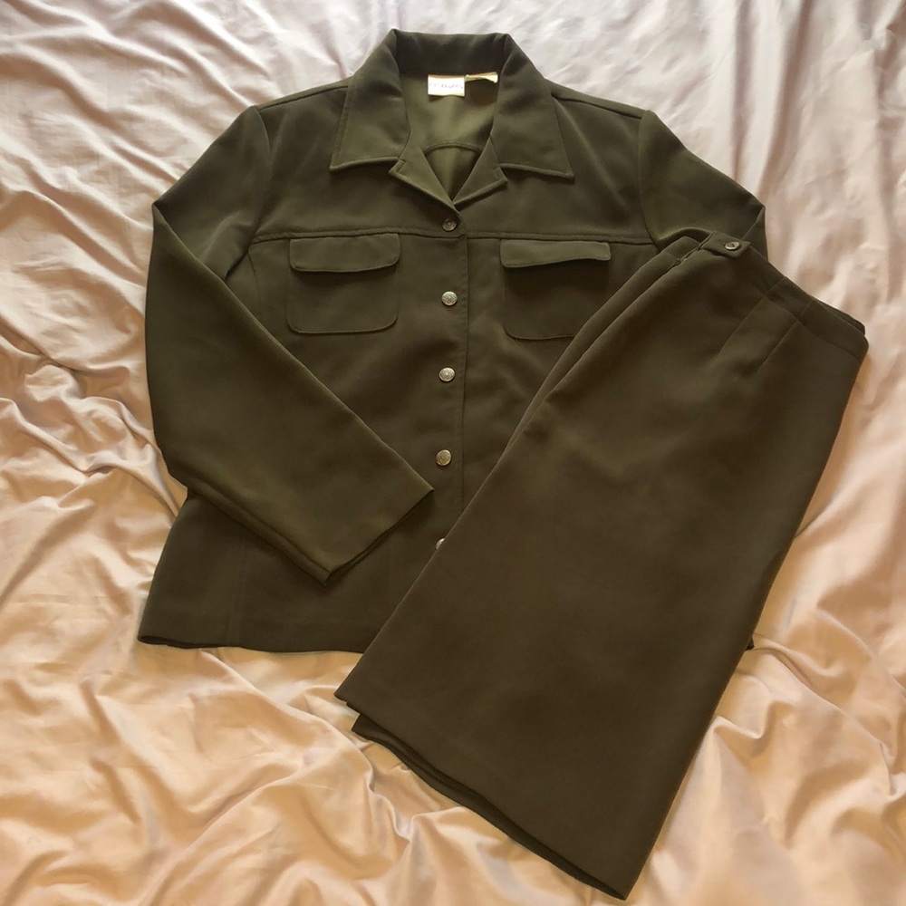 Women's Olive Green Blazer & Skirt Set